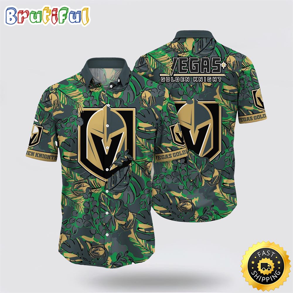 NHL Vegas Golden Knights Hawaiian Shirt Tropical Leaf Pattern Summer Hawaiian Shirt