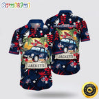 NHL Columbus Blue Jackets Hawaiian Shirt Tropical Forest Motif Car Traveling Summer Hawaiian Shirt