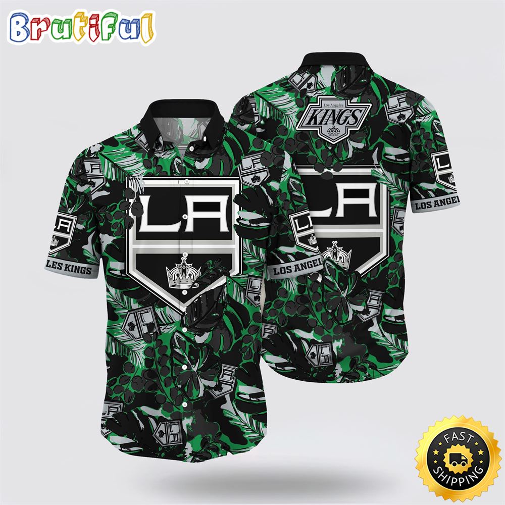 NHL Los Angeles Kings Hawaiian Shirt Tropical Leaf Pattern Summer Hawaiian Shirt