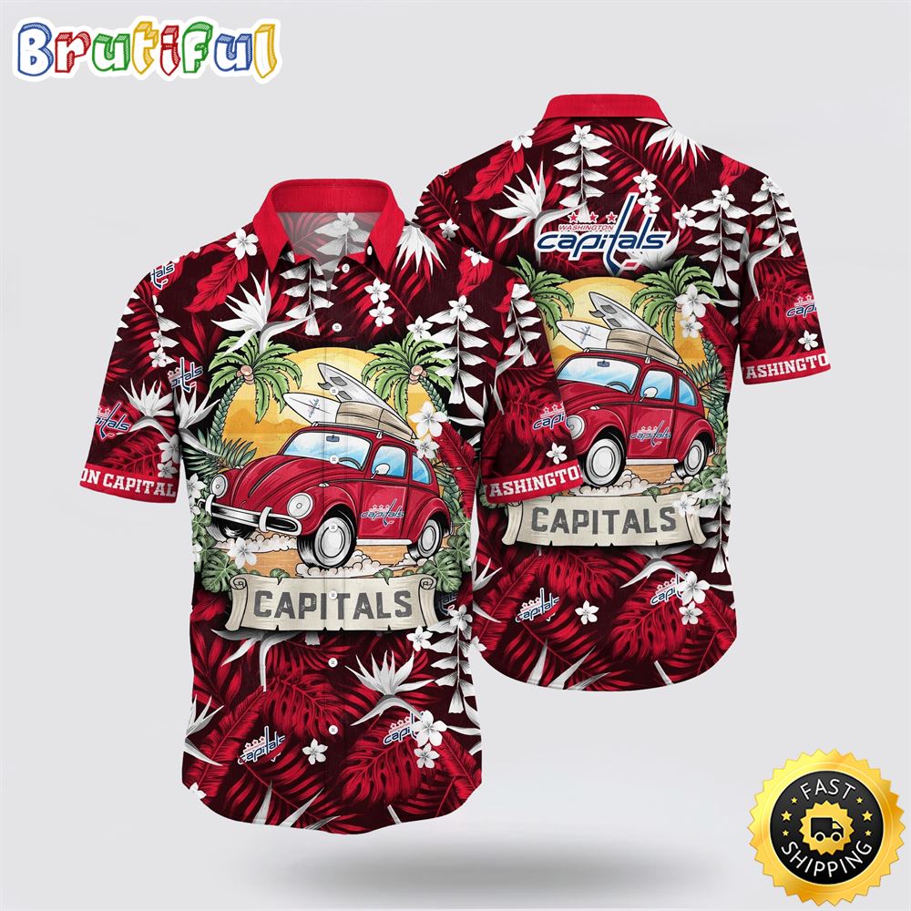NHL Washington Capitals Hawaiian Shirt Tropical Forest Motif Car Traveling Summer Hawaiian Shirt