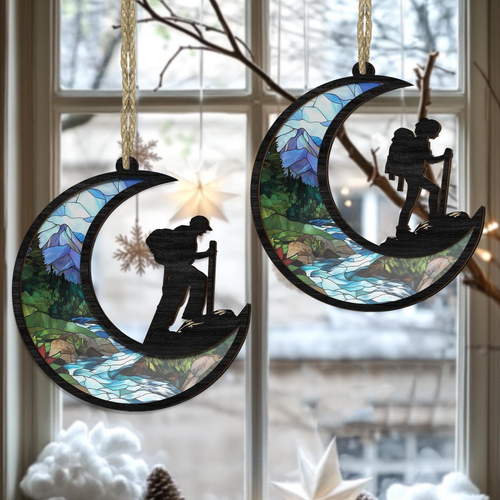 Hiker Ornament - Personalized Window Hanging Suncatcher Ornament - Gift for Men Women, Hiking Lovers, Hiker Christmas Gift, Travel Gift