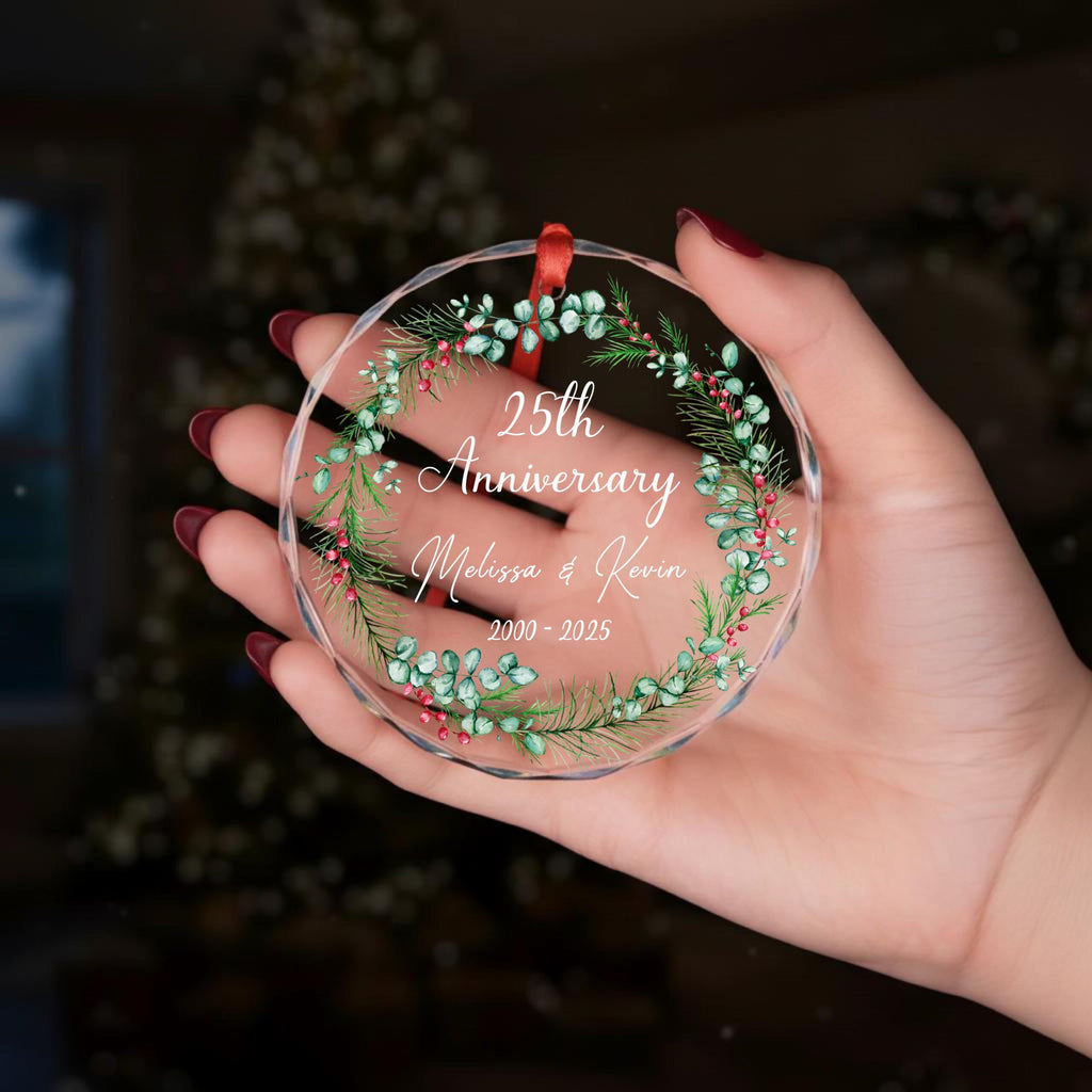 Couple Anniversary Ornament - Personalized Circle Glass Ornament - Christmas Gift For Her/Him, Husband/Wife, Couples