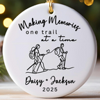 Making Memories On Trail At A Time Hiking - Personalized Circle Ceramic Ornament - Christmas Gift For Hiker, Hiking Lovers