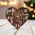 Bookshelf Heart Christmas - Personalized Wood Ornament - Christmas Gift For Book Lovers, Librarian