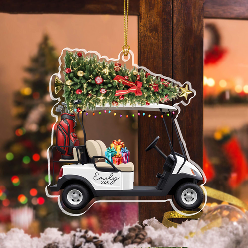 Golf Cart Christmas - Personalized Custom Shaped Acrylic Ornament - Christmas Gift For Golfers, Golf Lovers