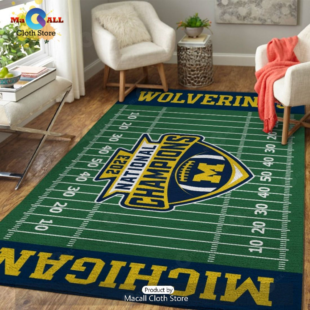 2023 National Champions Michigan Wolverines Football Green Rectangular Rug
