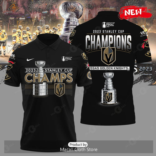 2023 Stanley Cup Champs NHL Vegas Golden Knights Black 3D Apparels Polo Shirt