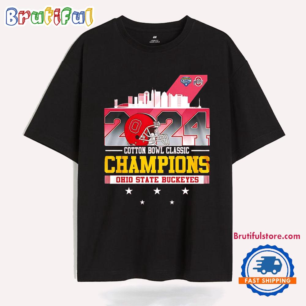 2024 Cotton Bowl Classic Champions Ohio State Buckeyes City Skyline T Shirt