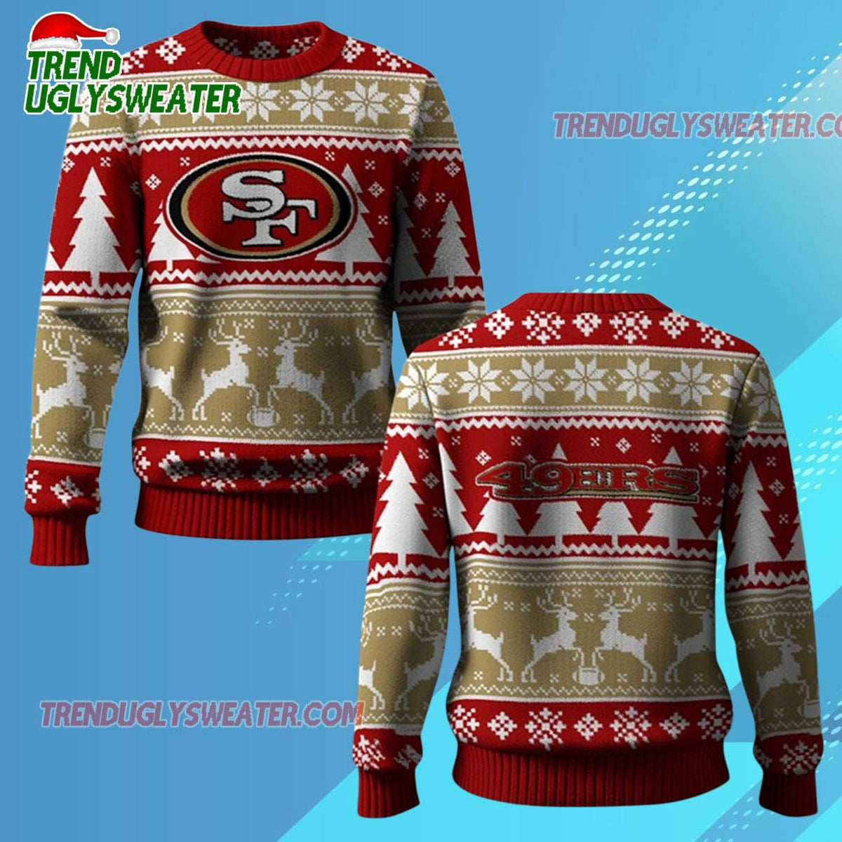 Nfl 2025 49ers Reindeer Football Christmas Ugly Sweater