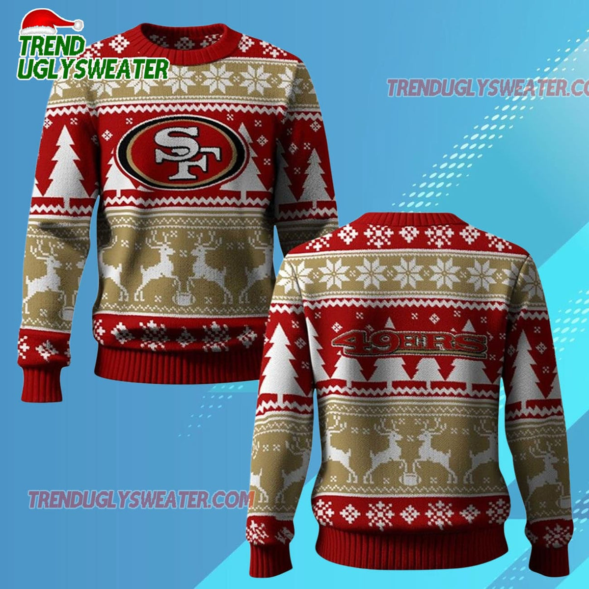 Nfl 2025 49ers Reindeer Football Christmas Ugly Sweater