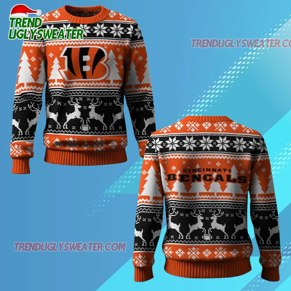 Nfl 2025 Bengals Reindeer Football Christmas Ugly Sweater