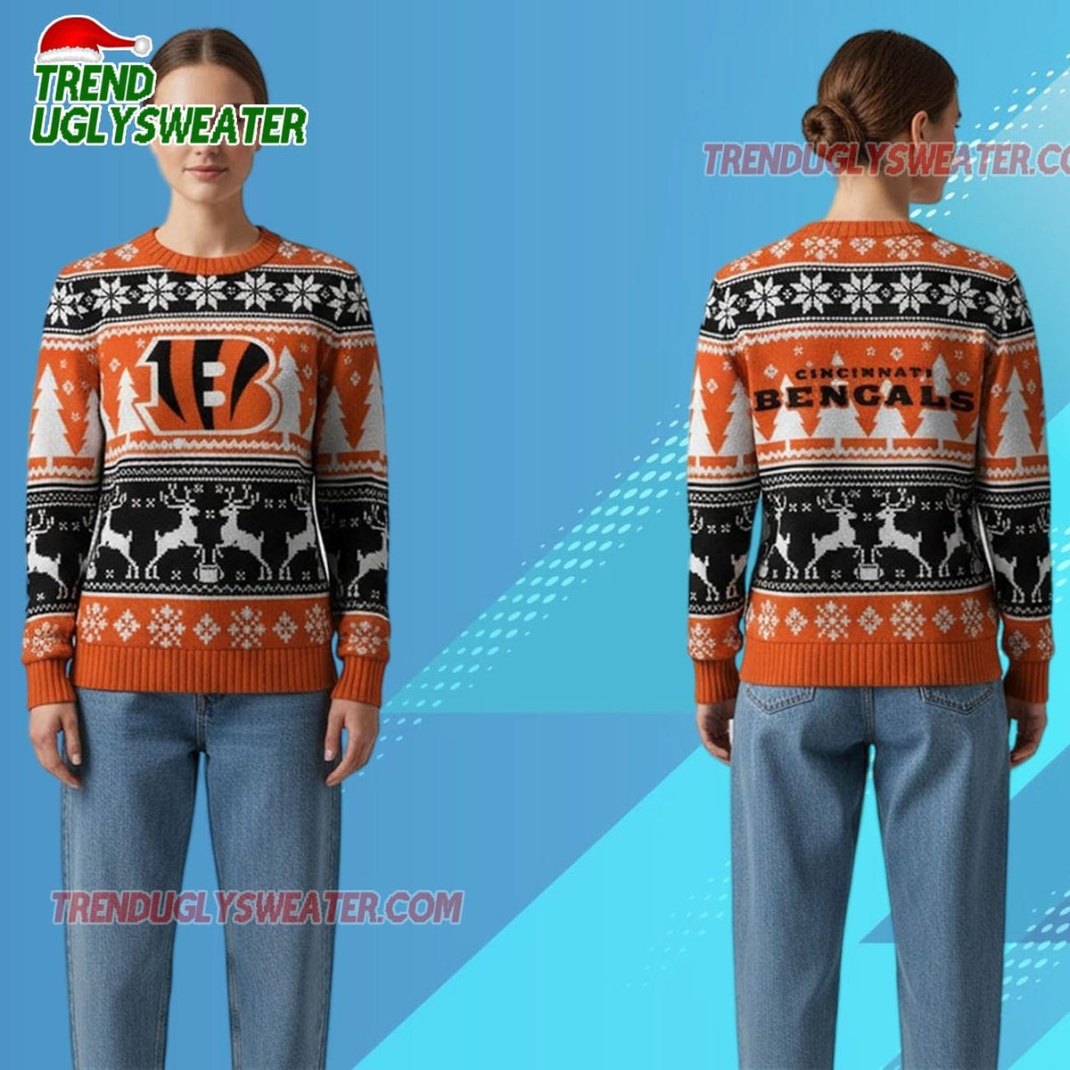 Nfl 2025 Bengals Reindeer Football Christmas Ugly Sweater
