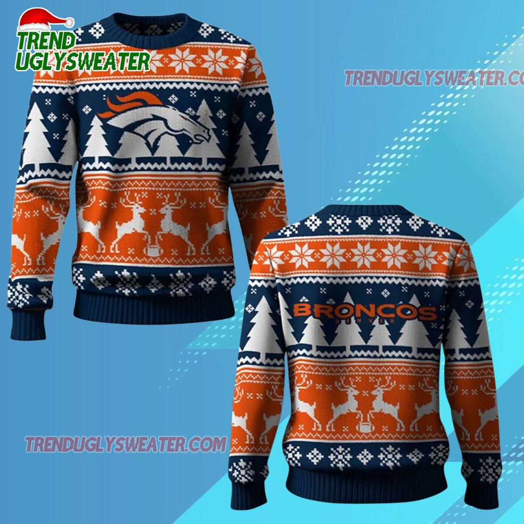 Nfl 2025 Broncos Reindeer Football Christmas Ugly Sweater