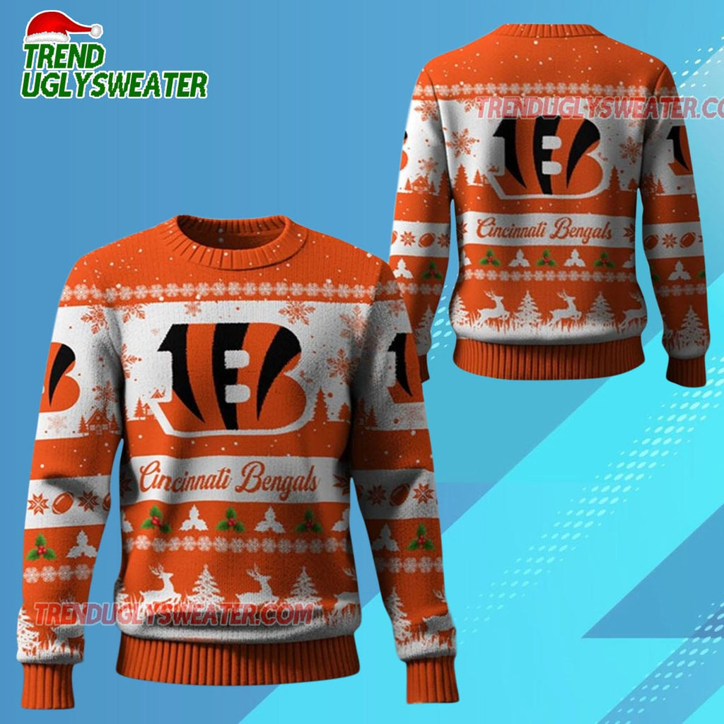 Nfl 2025 Christmas Bengals Festive Reindeer Tree Ugly Sweater