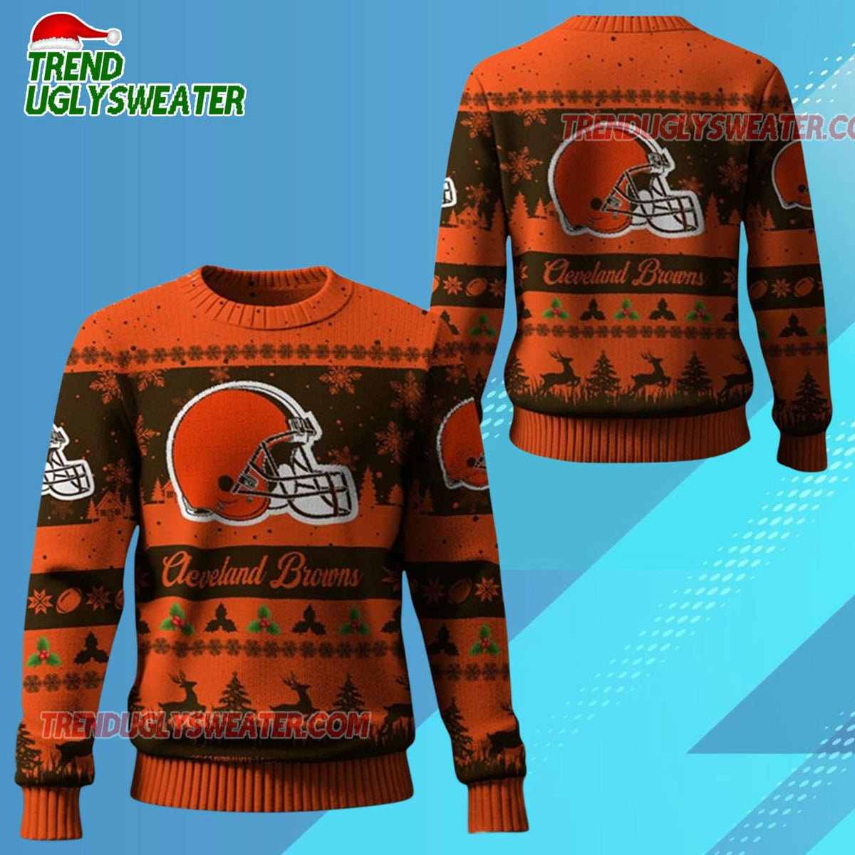 Nfl 2025 Christmas Browns Festive Reindeer Tree Ugly Sweater