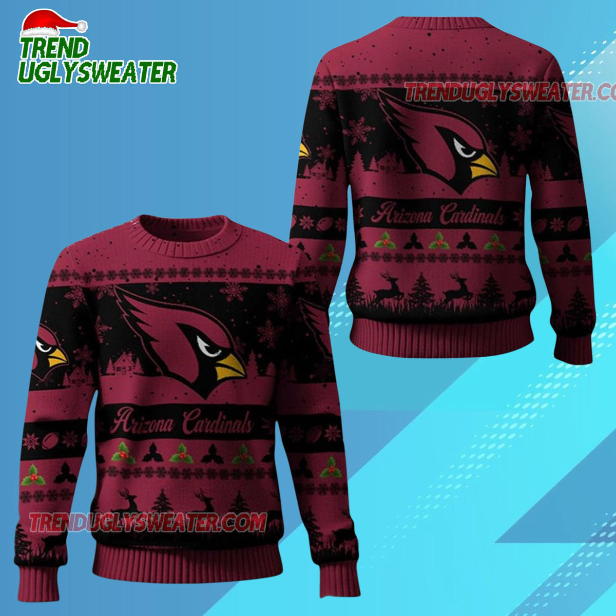 Nfl 2025 Christmas Cardinals Festive Reindeer Tree Ugly Sweater