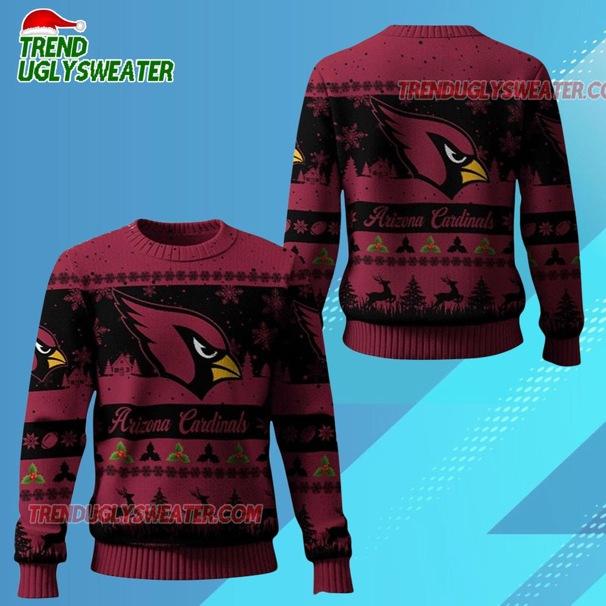 Nfl 2025 Christmas Cardinals Festive Reindeer Tree Ugly Sweater
