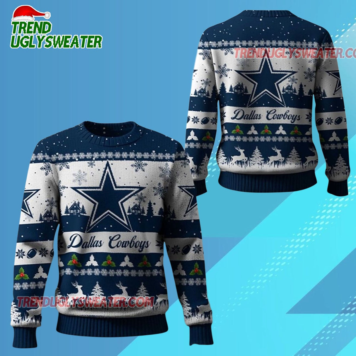 Nfl 2025 Christmas Cowboys Festive Reindeer Tree Ugly Sweater