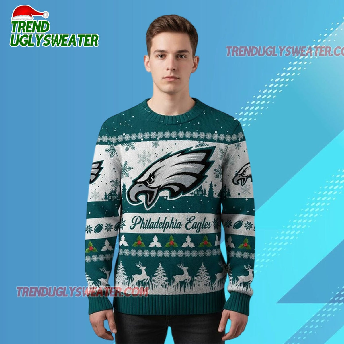 Nfl 2025 Christmas Eagles Festive Reindeer Tree Ugly Sweater