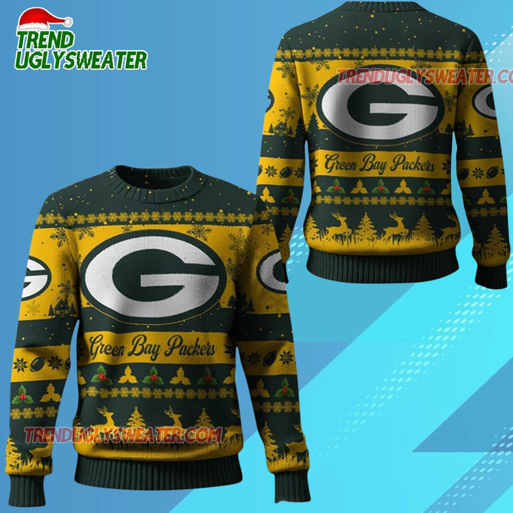 Nfl 2025 Christmas Gb Packers Festive Reindeer Tree Ugly Sweater