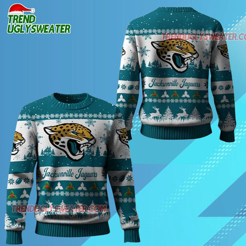 Nfl 2025 Christmas Jaguars Festive Reindeer Tree Ugly Sweater