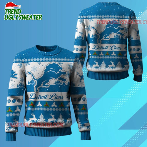 Nfl 2025 Christmas Lions Festive Reindeer Tree Ugly Sweater