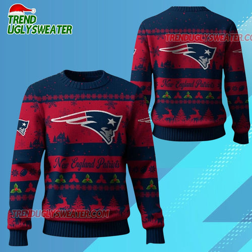 Nfl 2025 Christmas Patriots Festive Reindeer Tree Ugly Sweater