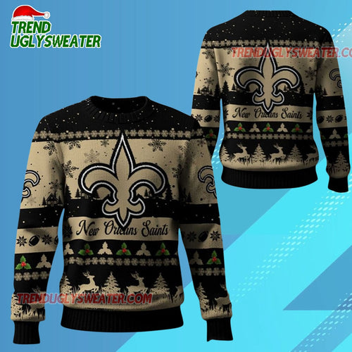 Nfl 2025 Christmas Saints Festive Reindeer Tree Ugly Sweater