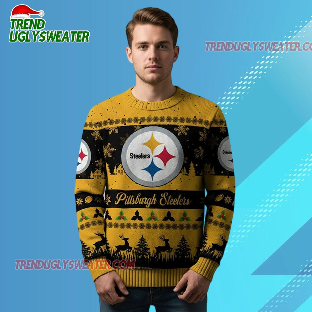 Nfl 2025 Christmas Steelers Festive Reindeer Tree Ugly Sweater