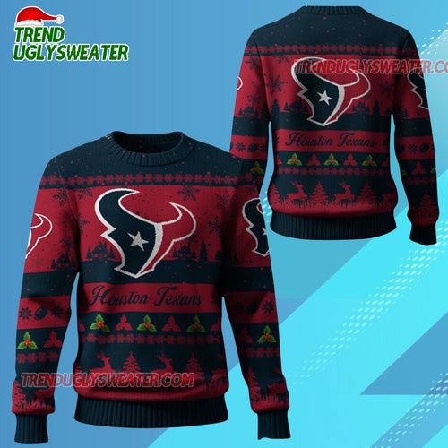 Nfl 2025 Christmas Texans Festive Reindeer Tree Ugly Sweater