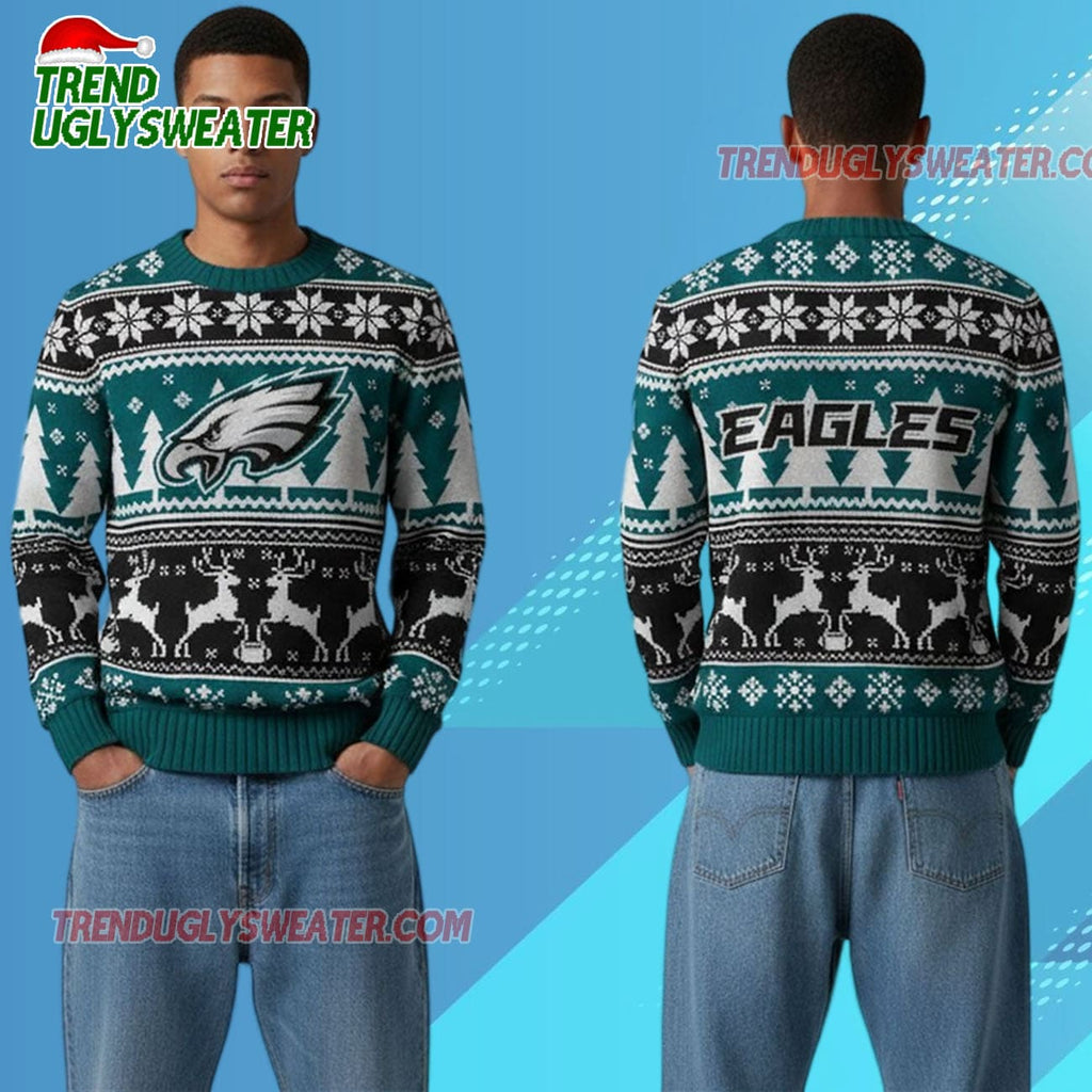 Nfl 2025 Eagles Reindeer Football Christmas Ugly Sweater