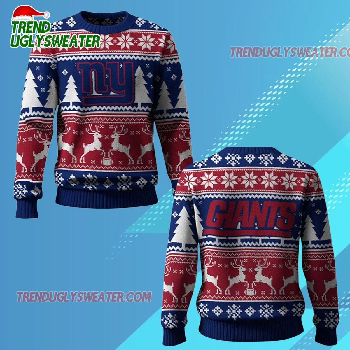 Nfl 2025 Giants Reindeer Football Christmas Ugly Sweater