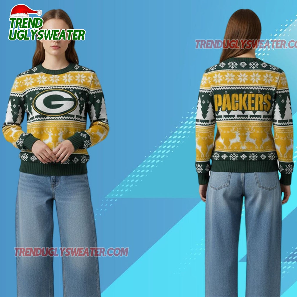 Nfl 2025 Packers Reindeer Football Christmas Ugly Sweater
