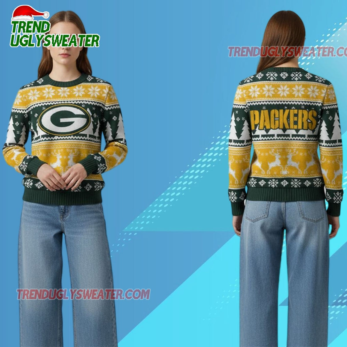 Nfl 2025 Packers Reindeer Football Christmas Ugly Sweater