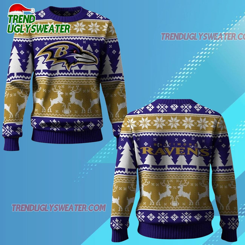 Nfl 2025 Ravens Reindeer Football Christmas Ugly Sweater