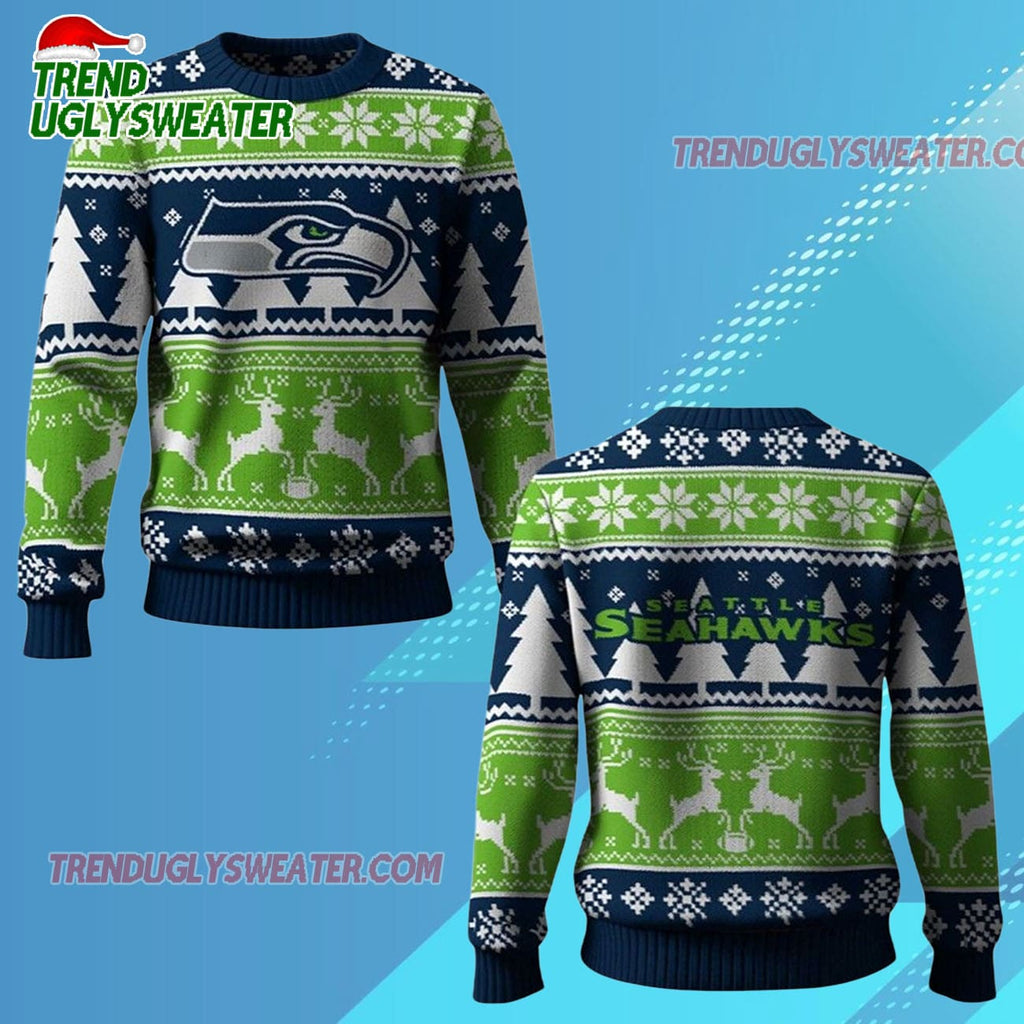 Nfl 2025 Seahawks Reindeer Football Christmas Ugly Sweater