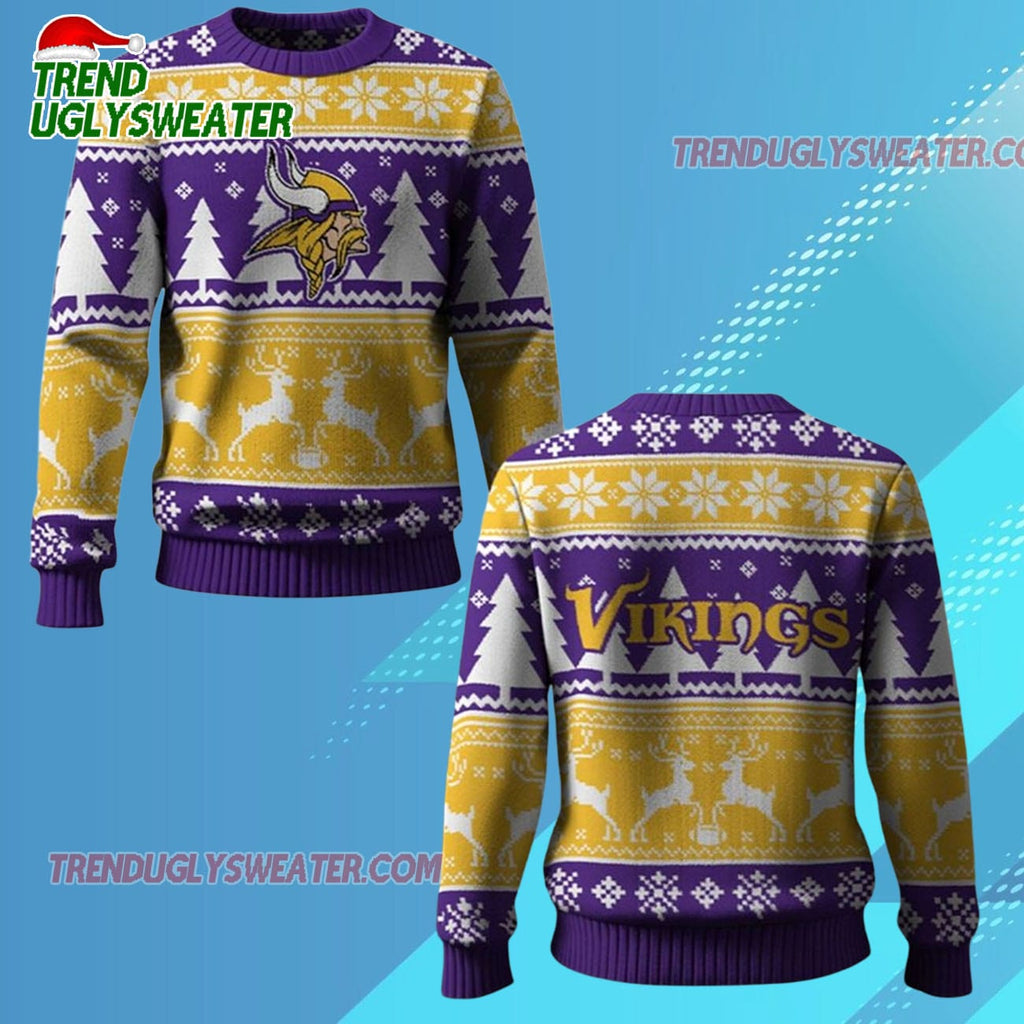 Nfl 2025 Vikings Reindeer Football Christmas Ugly Sweater