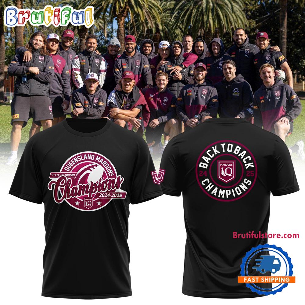 2025 State Of Origin Champions Queensland Maroons Rugby Black Hoodie T-Shirt