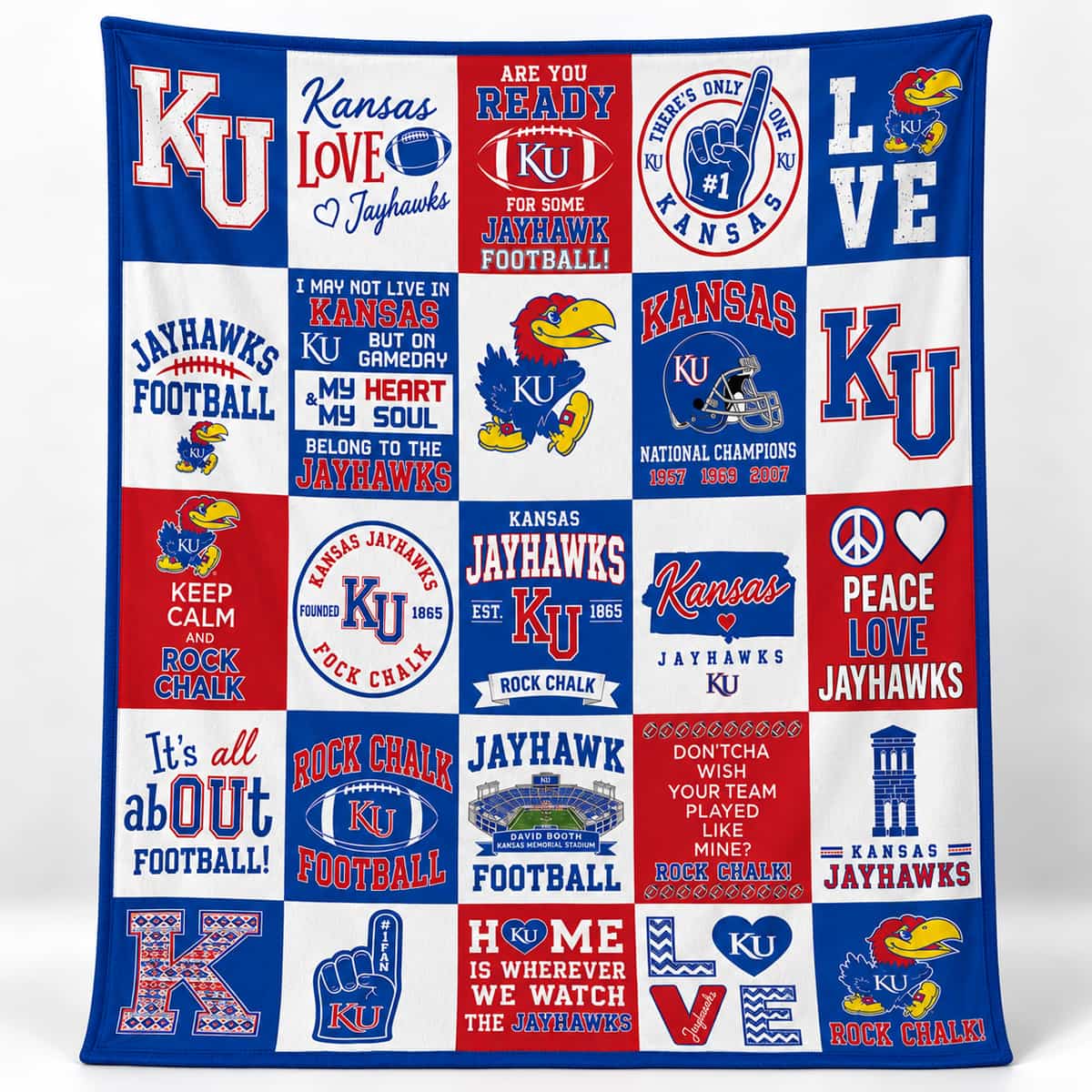 2026 Kansas Jayhawks Football Patchwork Quilt Blanket