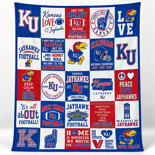 2026 Kansas Jayhawks Football Patchwork Quilt Blanket