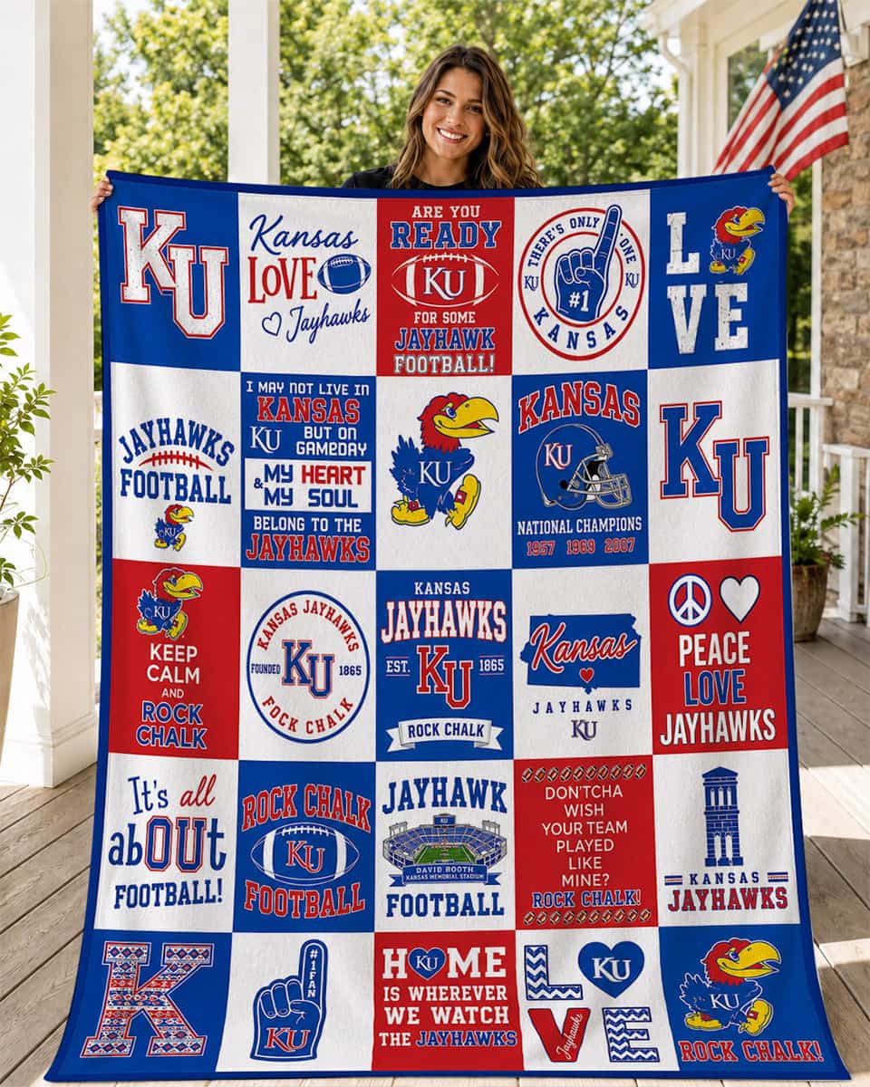 2026 Kansas Jayhawks Football Patchwork Quilt Blanket