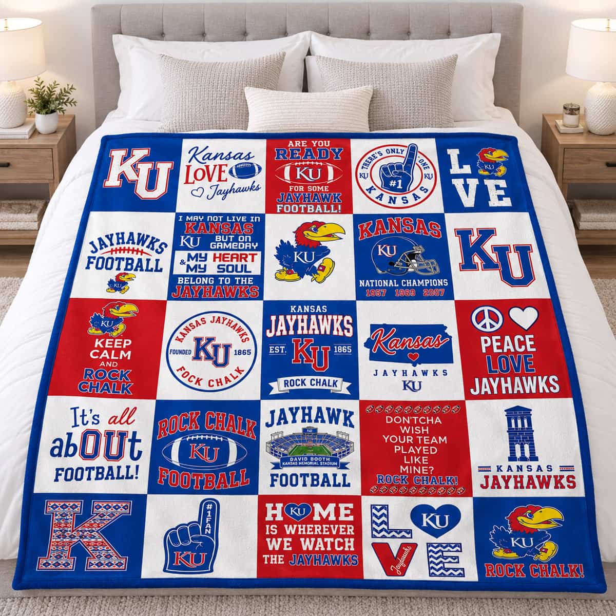 2026 Kansas Jayhawks Football Patchwork Quilt Blanket
