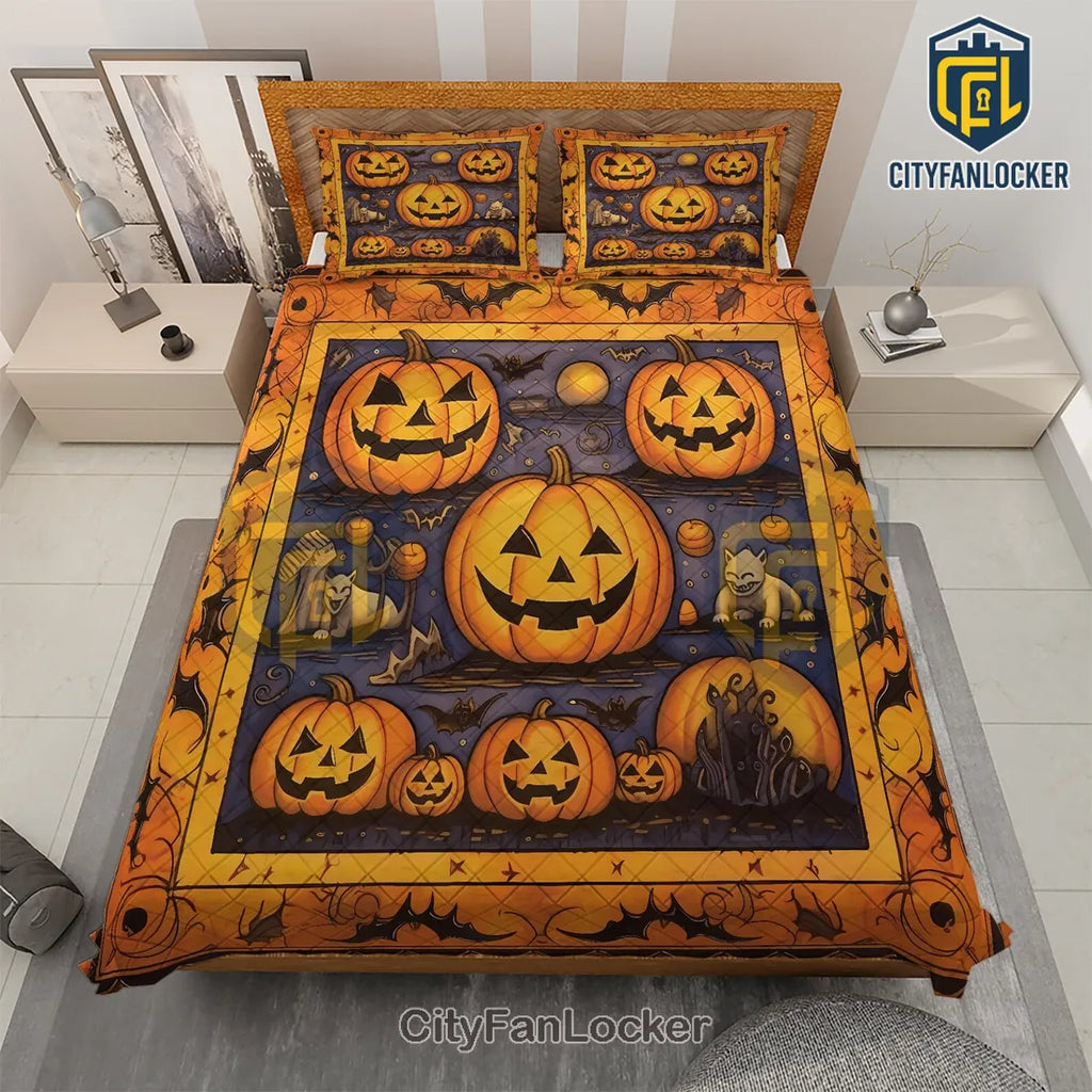2026 Halloween Quilted Pumpkin Bedding Set