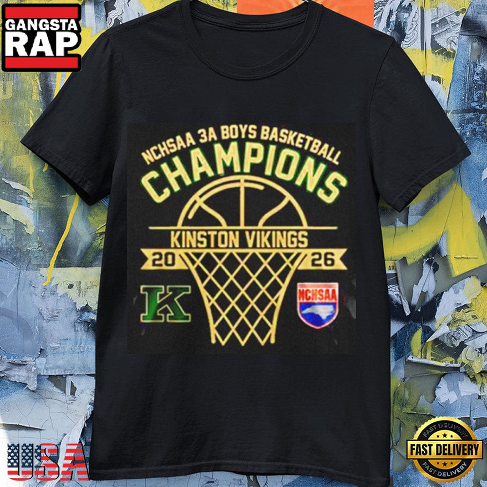 2026 Kinston Vikings NCHSAA 3A Boys Basketball Champions Graphic Logo T-Shirt