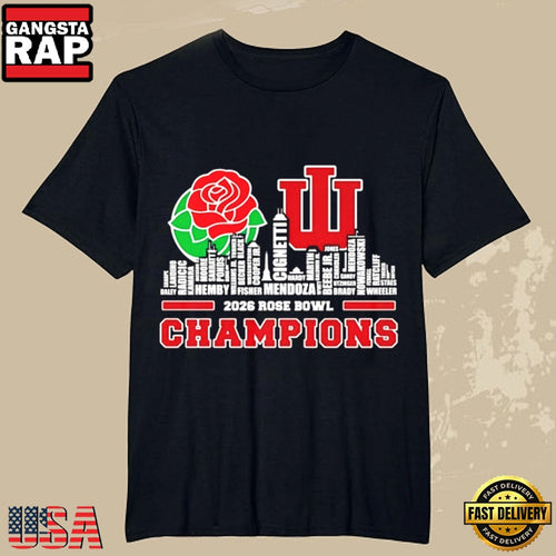 2026 Rose Bowl Champion Indiana Hoosiers City Skyline with All Names T-Shirt