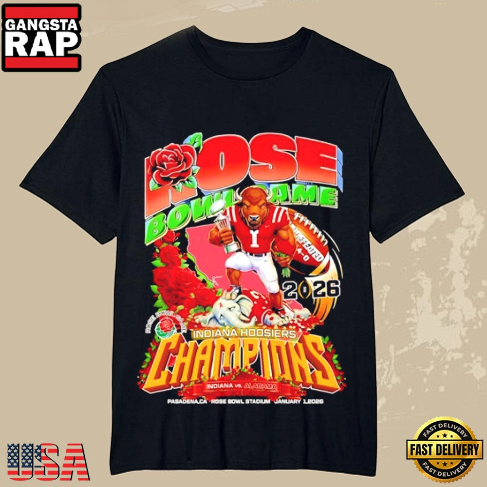 2026 Rose Bowl Indiana Hoosiers vs Alabama Crimson Tide Mascots Victory T-Shirt