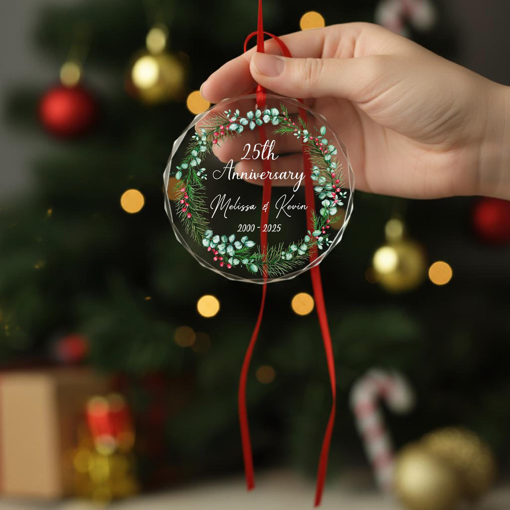 Couple Anniversary Ornament - Personalized Circle Glass Ornament - Christmas Gift For Her/Him, Husband/Wife, Couples