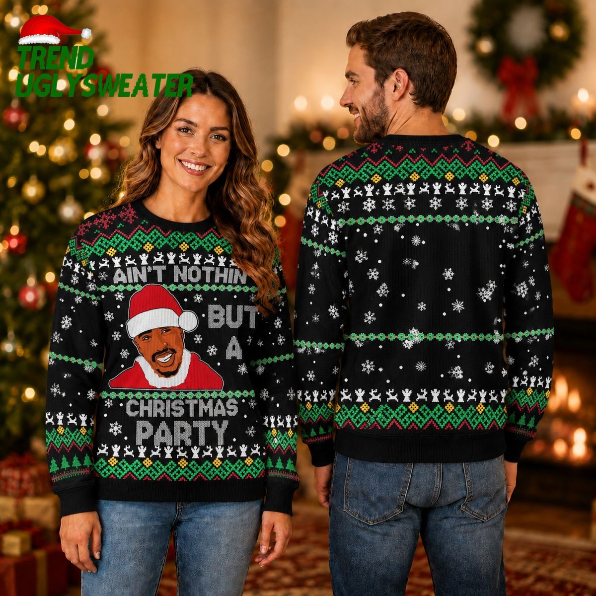 2Pac Ain’t Nuthin But A G Thang Santa Portrait Ugly Christmas Sweater