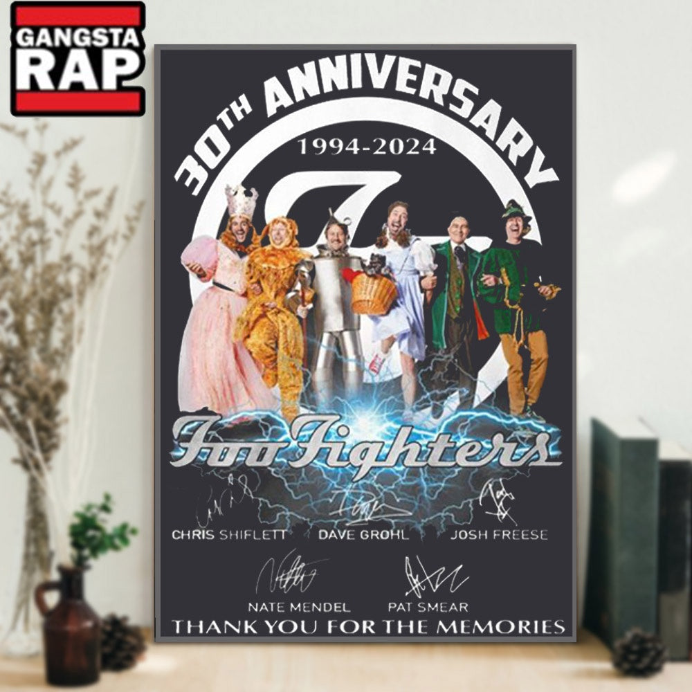 30th Anniversary 1994-2024 Foo Fighters Thank You For The Memories Signature Poster Canvas Art