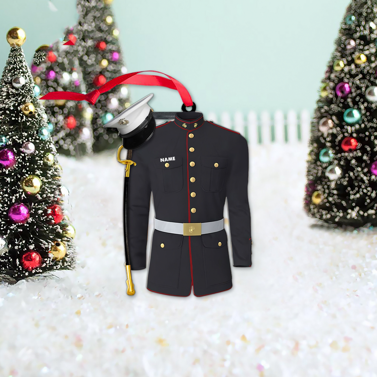 Marine Uniform 2D Flat Ornament - Personalized Custom Shaped Acrylic Ornament - Christmas Gift For Military, Army Dad, Husband